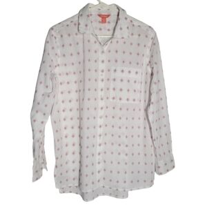 Joe Frech long sleeve button down shirt blouse White witk red and blue print